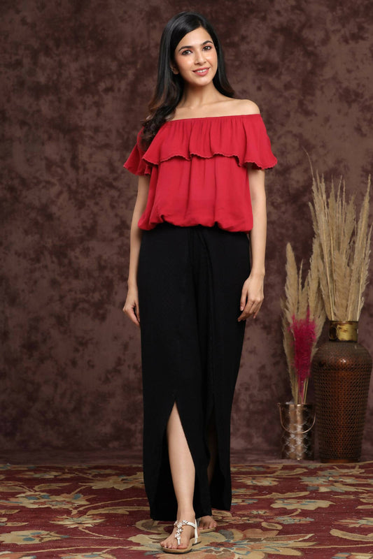 Juniper Women Black Rayon Dobby Woven - Dobby Tulip Dhoti Pant - Grab2buy