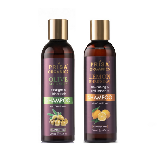 Prisa Organics Olive and Aloe Vera Shampoo and Lemon & Bhringraj Shampoo Combo