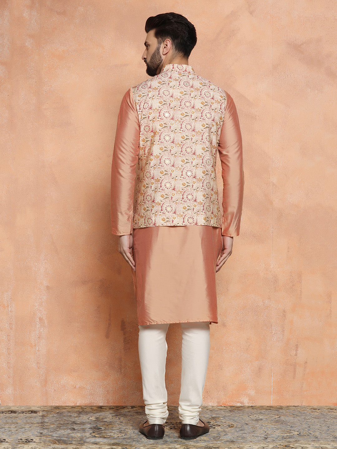 Kisah Men's Multi-Coloured Printed Kurta Jacket with Churidar Set 