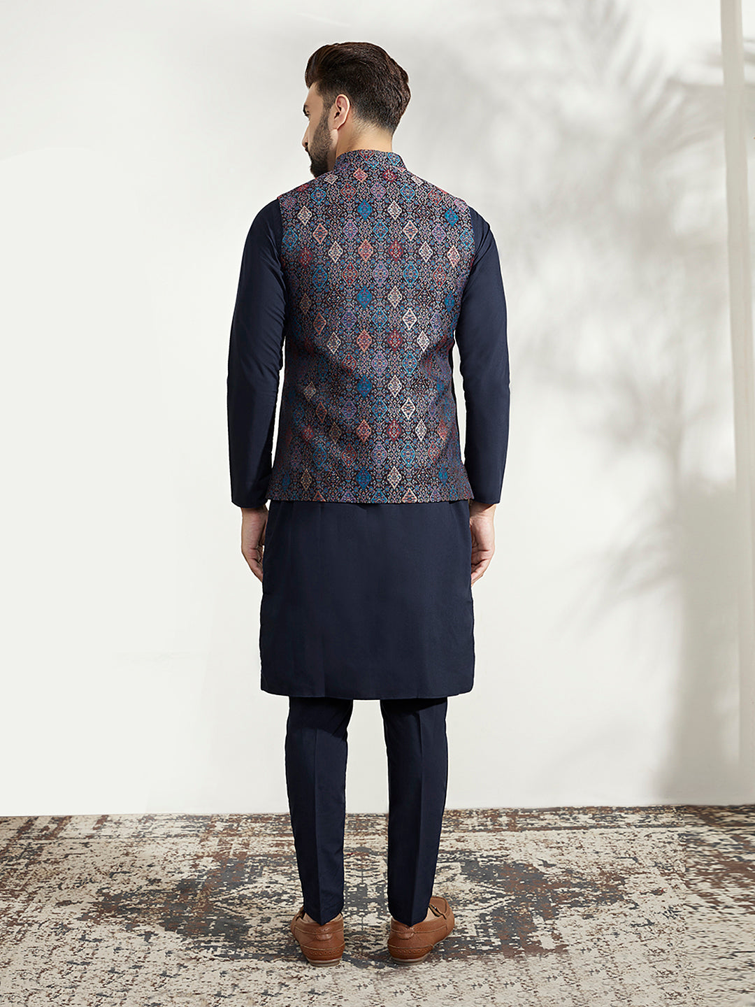 Kisah Men Multi Coloured Textured Kurta Jacket Trouser Set 