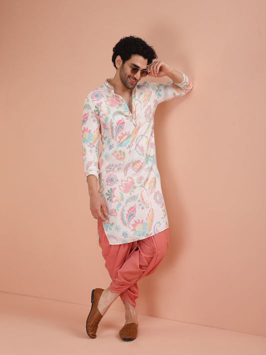 Kisah Men's Multi-Coloured Printed Kurta Dhoti Set 