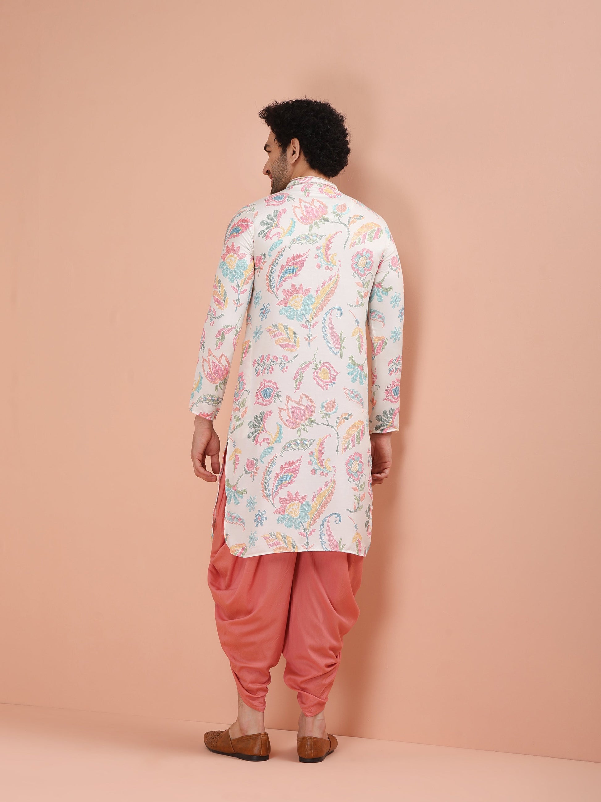 Kisah Men's Multi-Coloured Printed Kurta Dhoti Set 