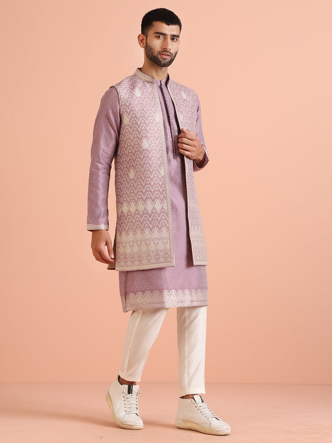 Kisah Men Mauve Kurta Jacket Trouser Set 