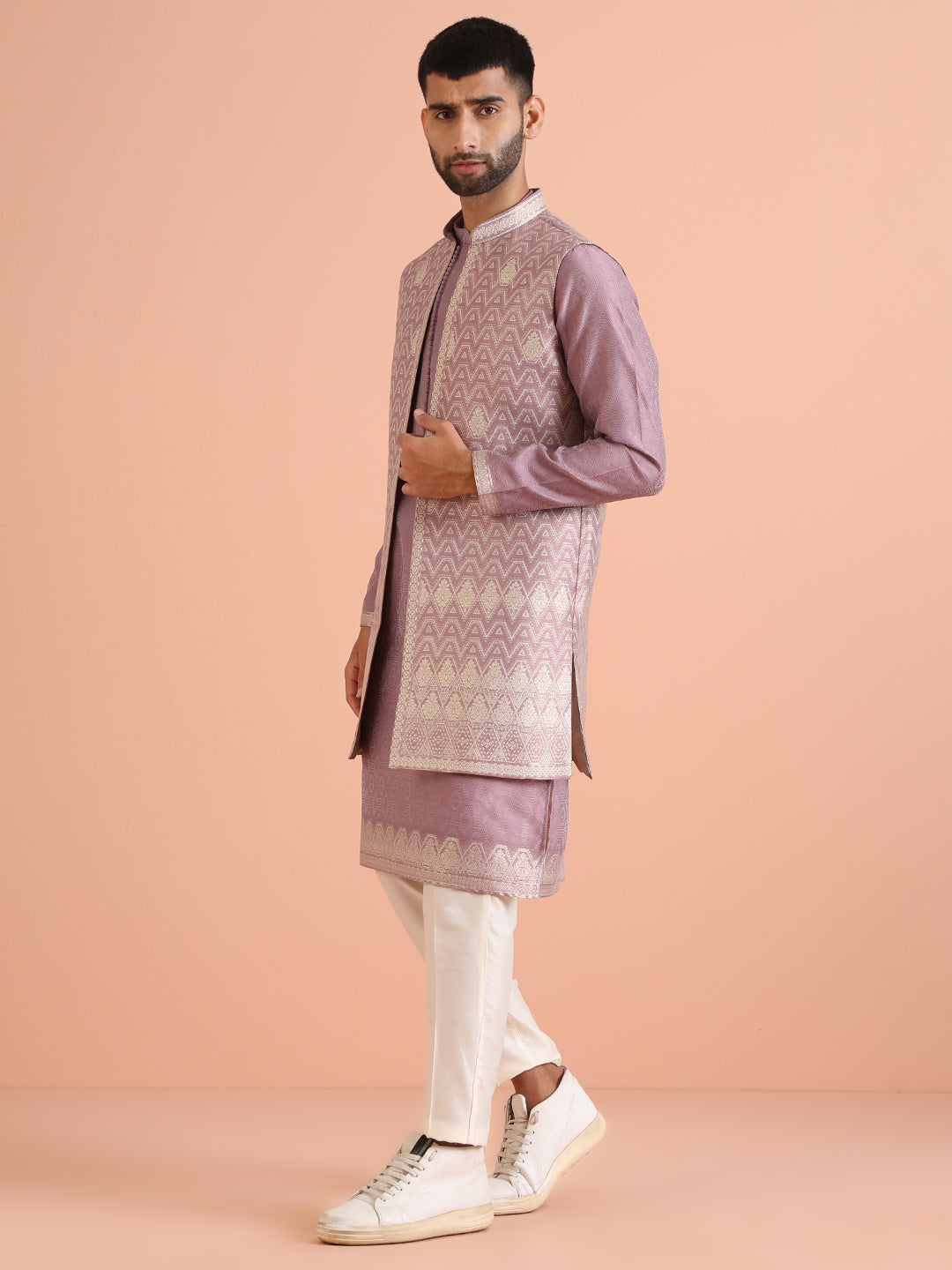 Kisah Men Mauve Kurta Jacket Trouser Set 