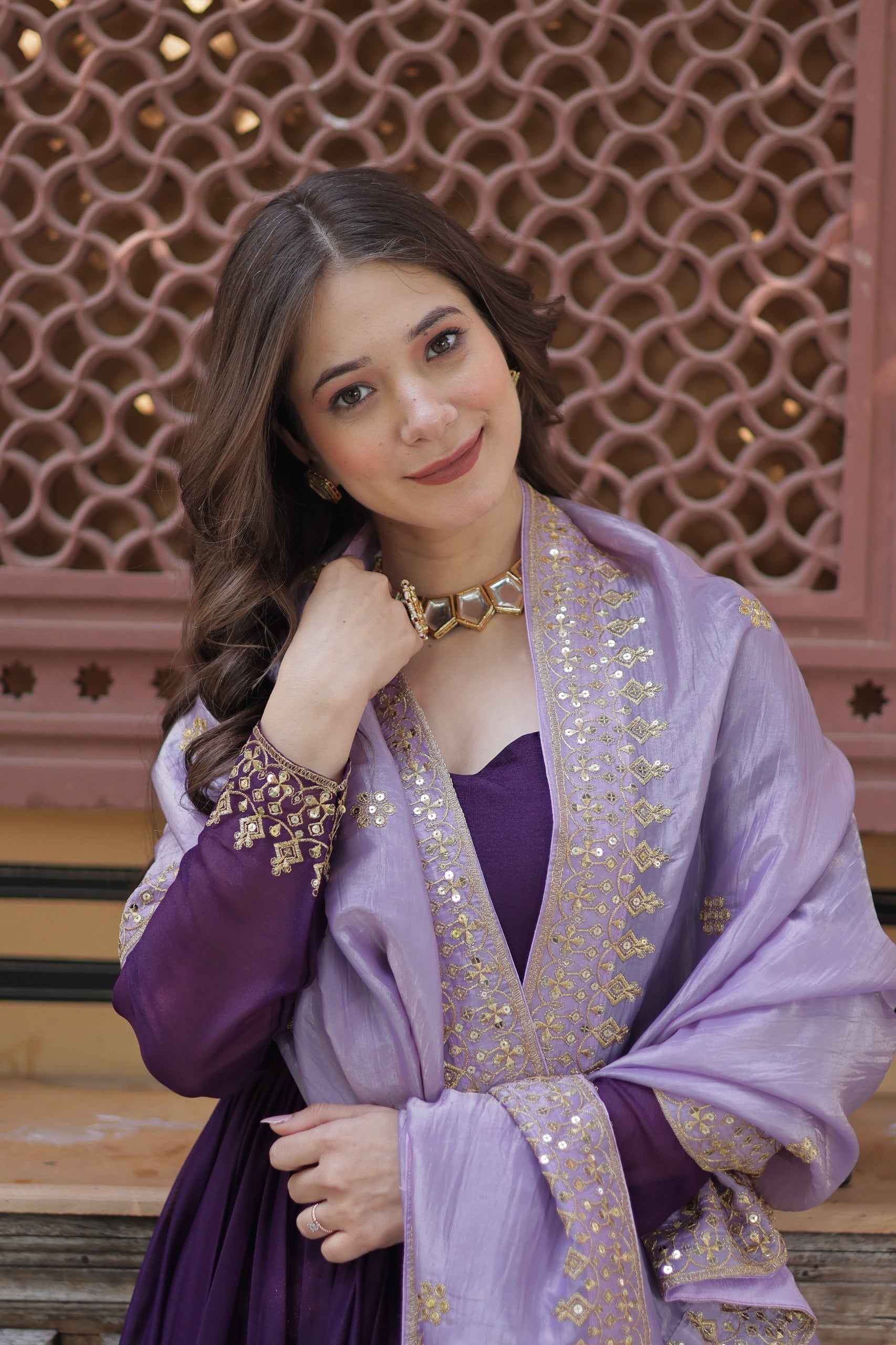 Prazu Fashion Violet Georgette Embroidery Sequins Gown With Dupatta