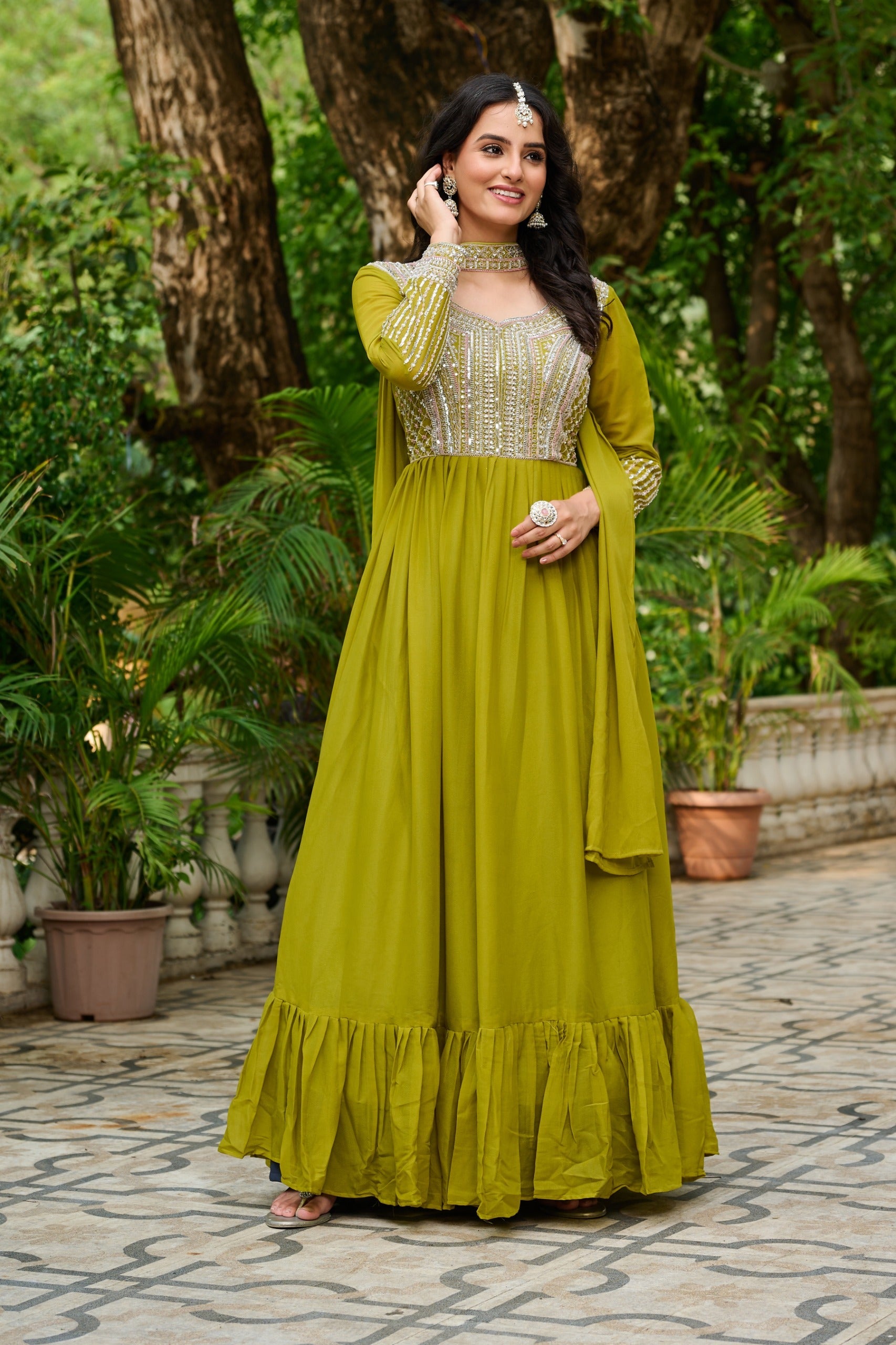 Prazu Fashion Parrot Georgette With Embroidery Beads Sequins Work Gown