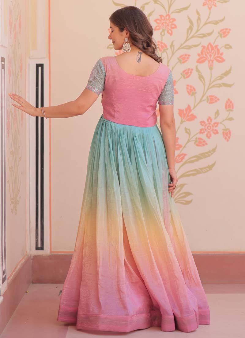 Prazu Fashion Multi Color Georgette Embroidered Gown