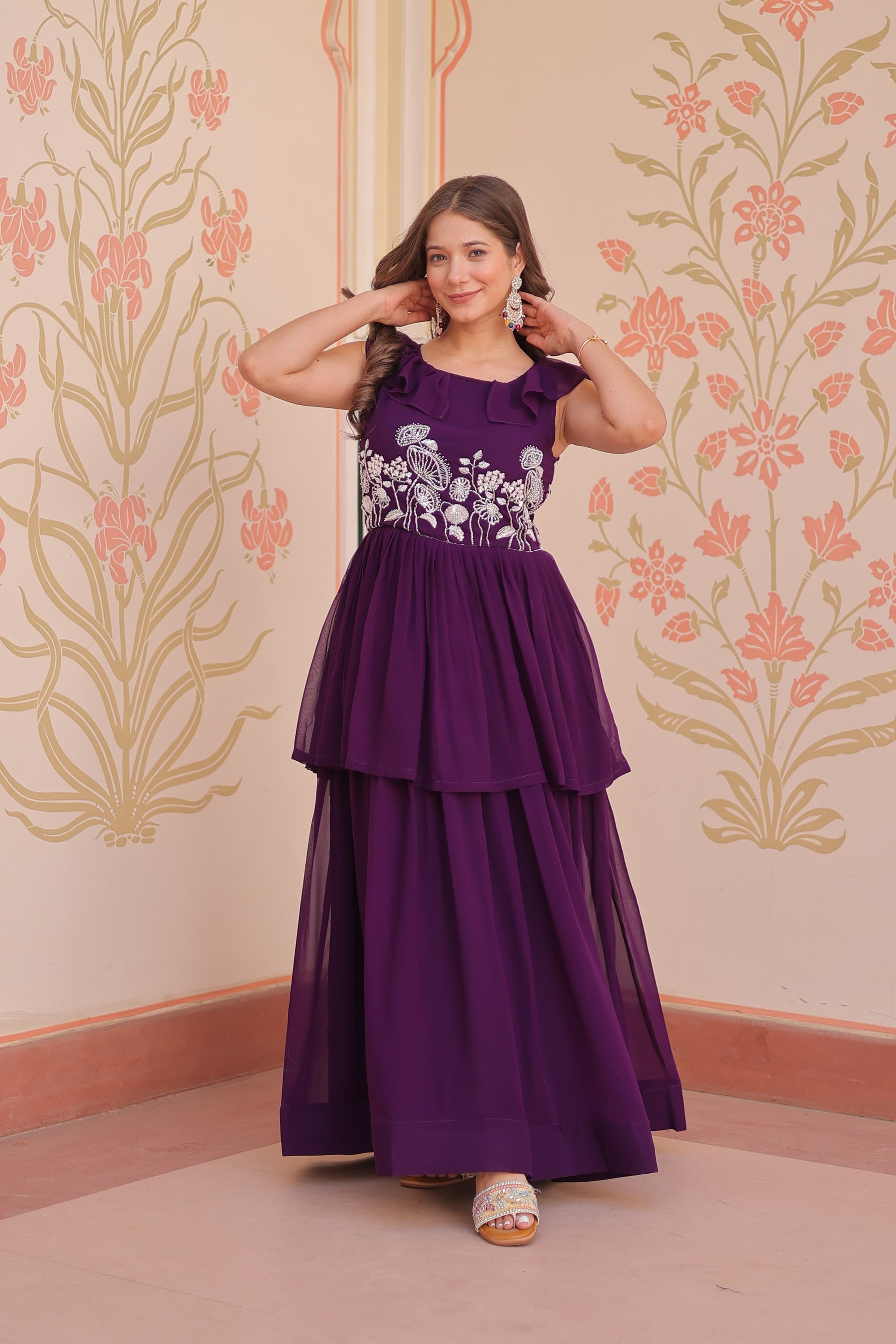 Prazu Fashion Purple Georgette Embroidered Designer Gown