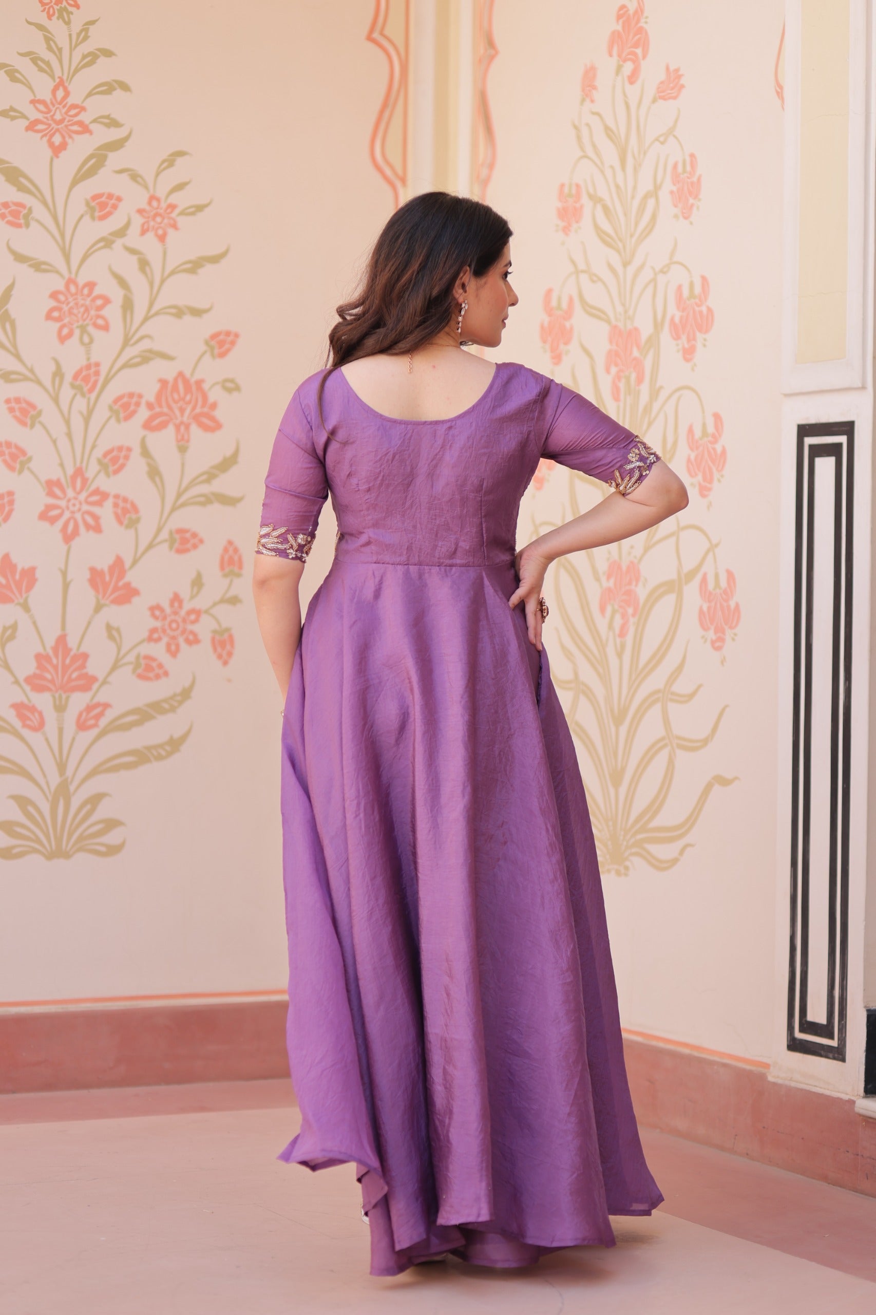 Prazu Fashion Lavender Gold Crush With Beads Embroidered Work Gown