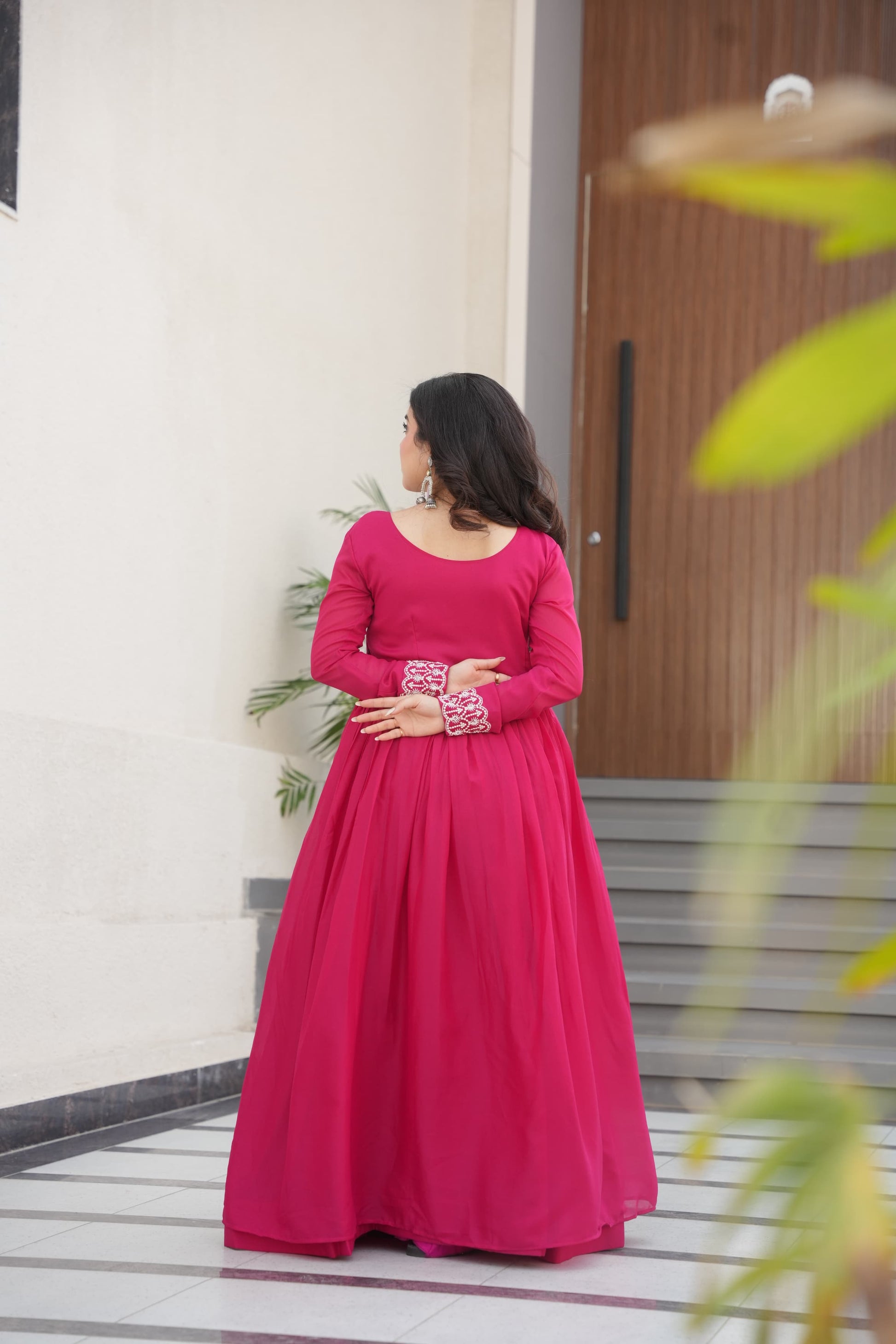 Prazu Fashion Pink Georgette Embroidered Designer Gown