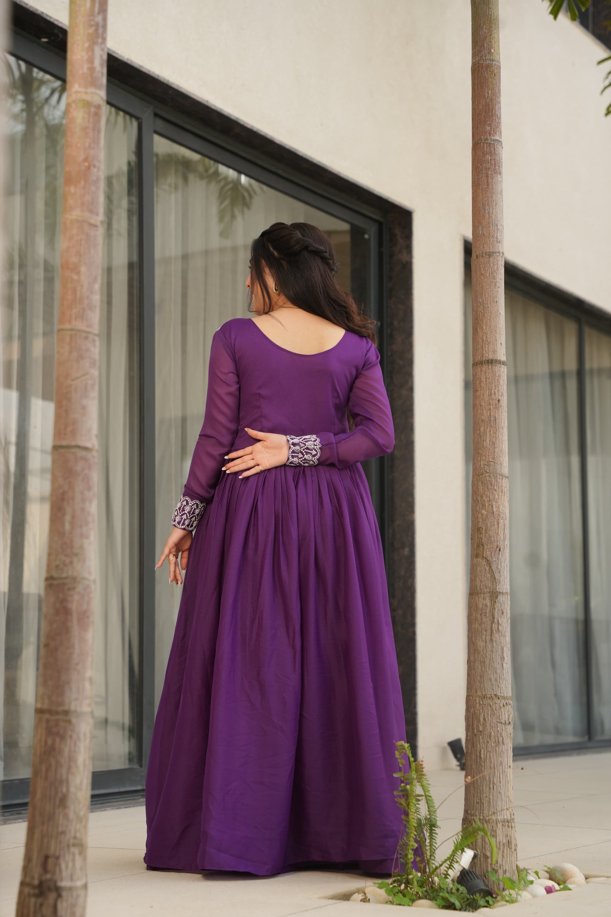 Prazu Fashion Purple Georgette Embroidered Designer Gown