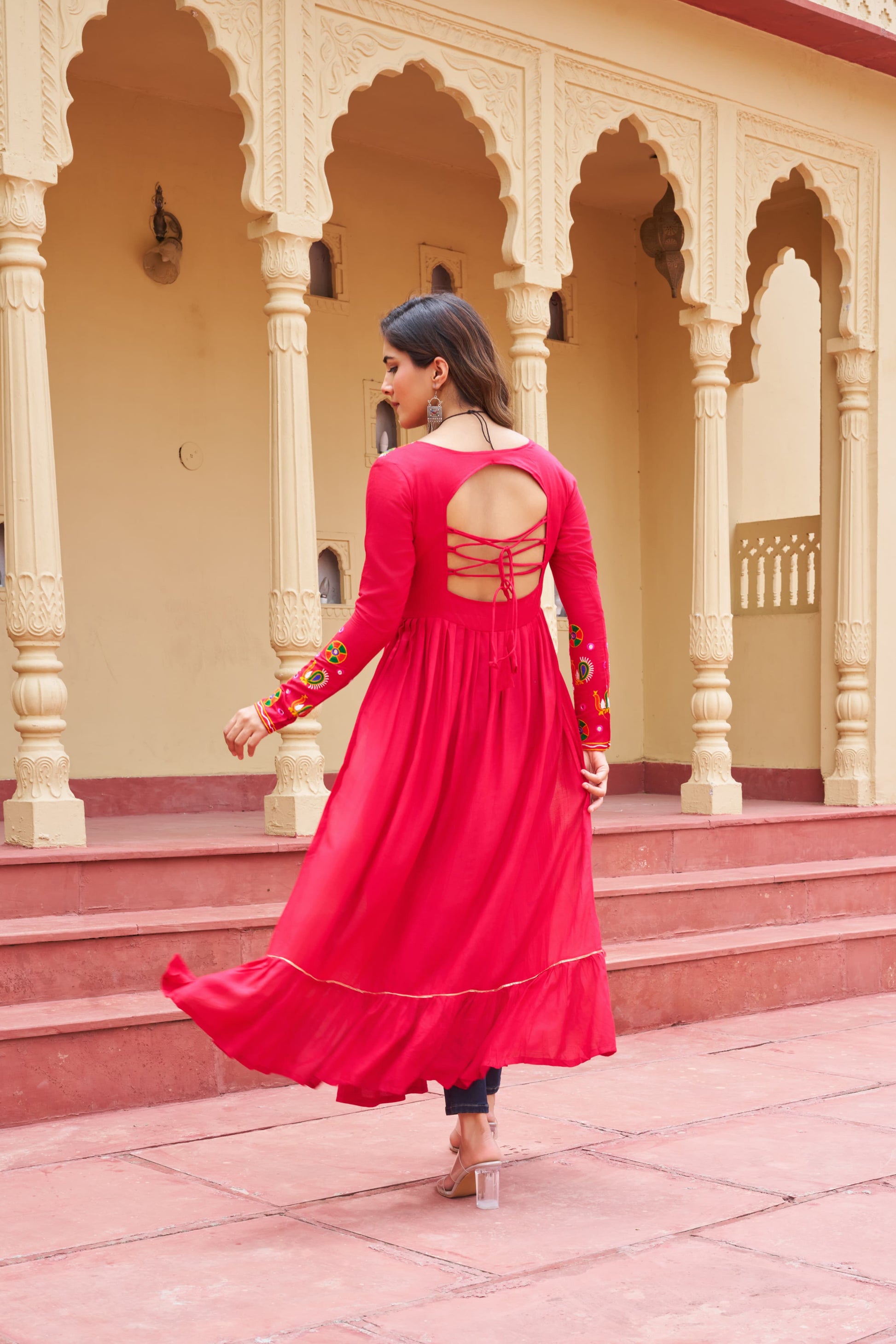 Prazu Fashion Pink Rayon With Kutchi Gamthi Work Navratri Kurti
