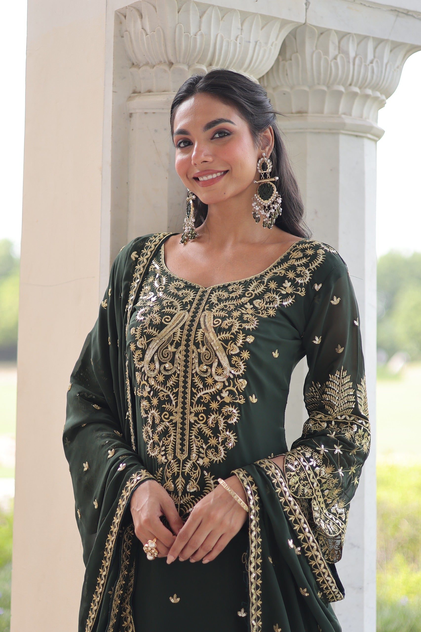 Prazu Fashion Dark Green Georgette Embroidered Designer Salwar Suit