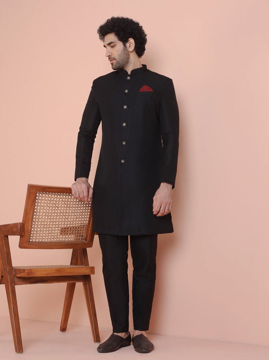 Kisah Men Black Indowestern Trouser Set 