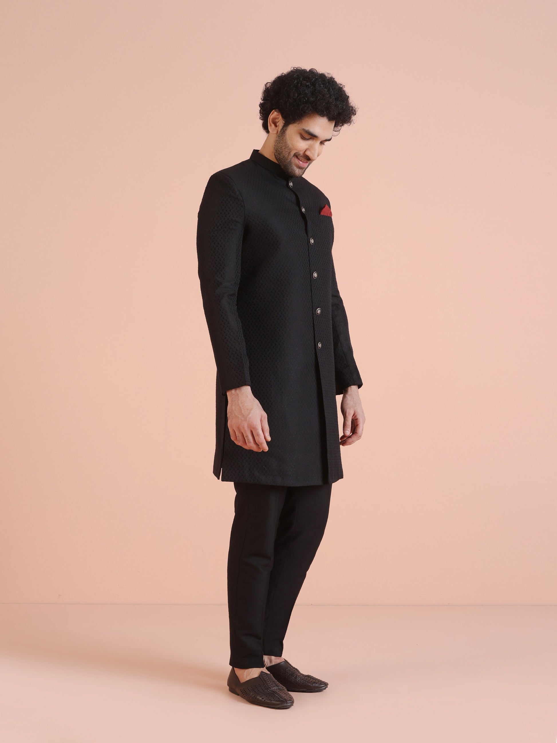Kisah Men Black Indowestern Trouser Set 