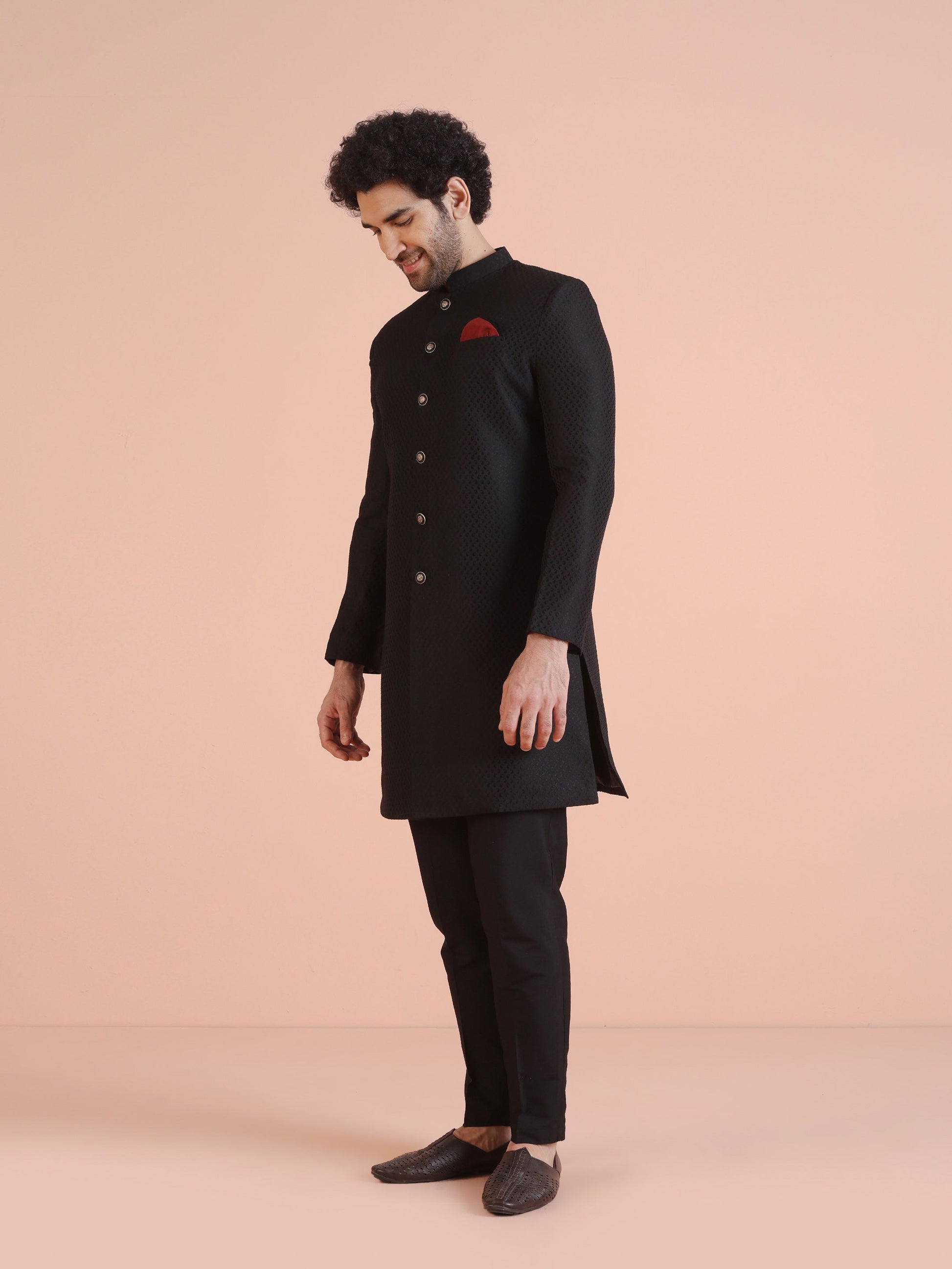 Kisah Men Black Indowestern Trouser Set 