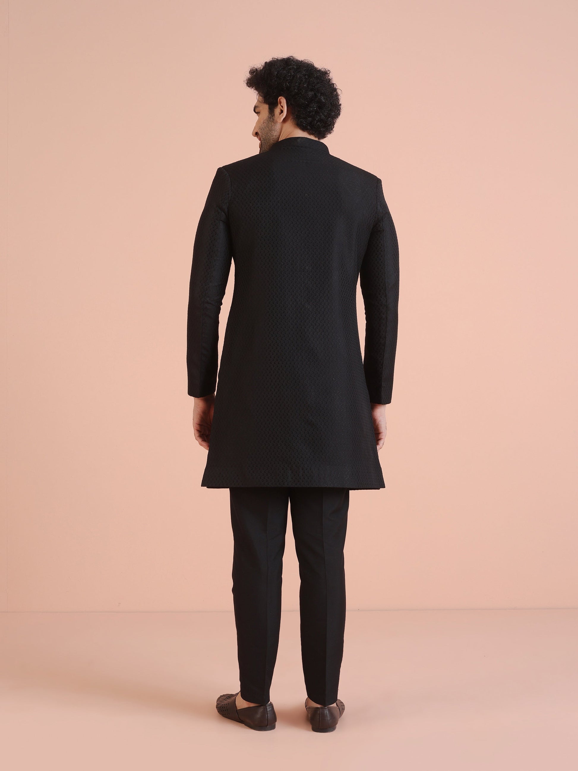 Kisah Men Black Indowestern Trouser Set 