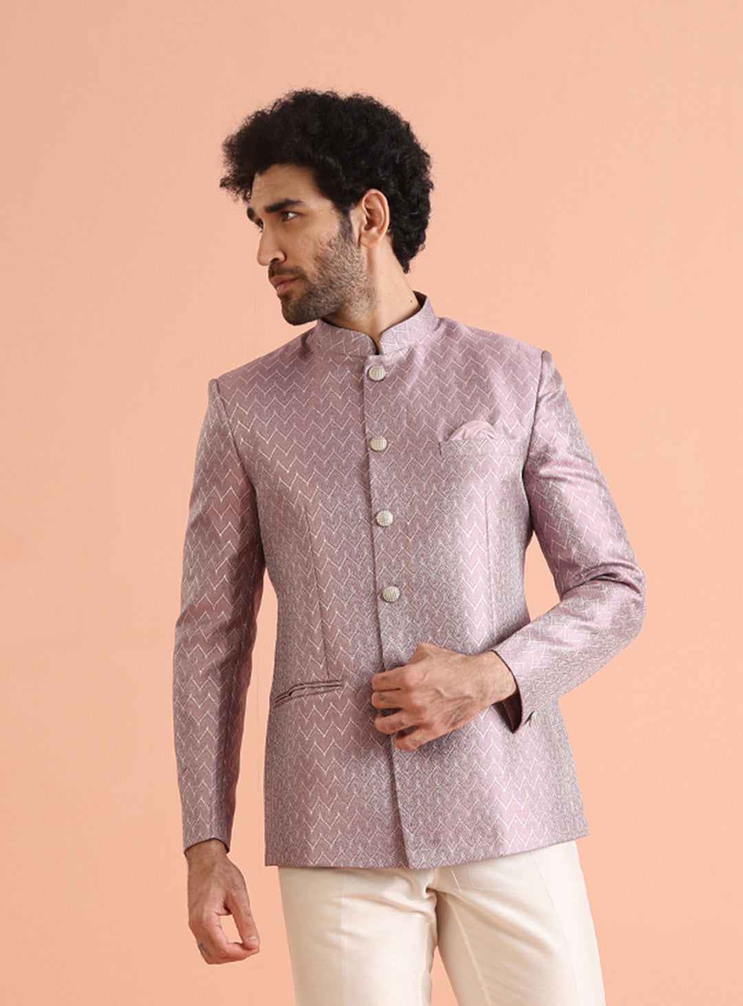 Kisah Men Lilac Woven Design Bandhgala 