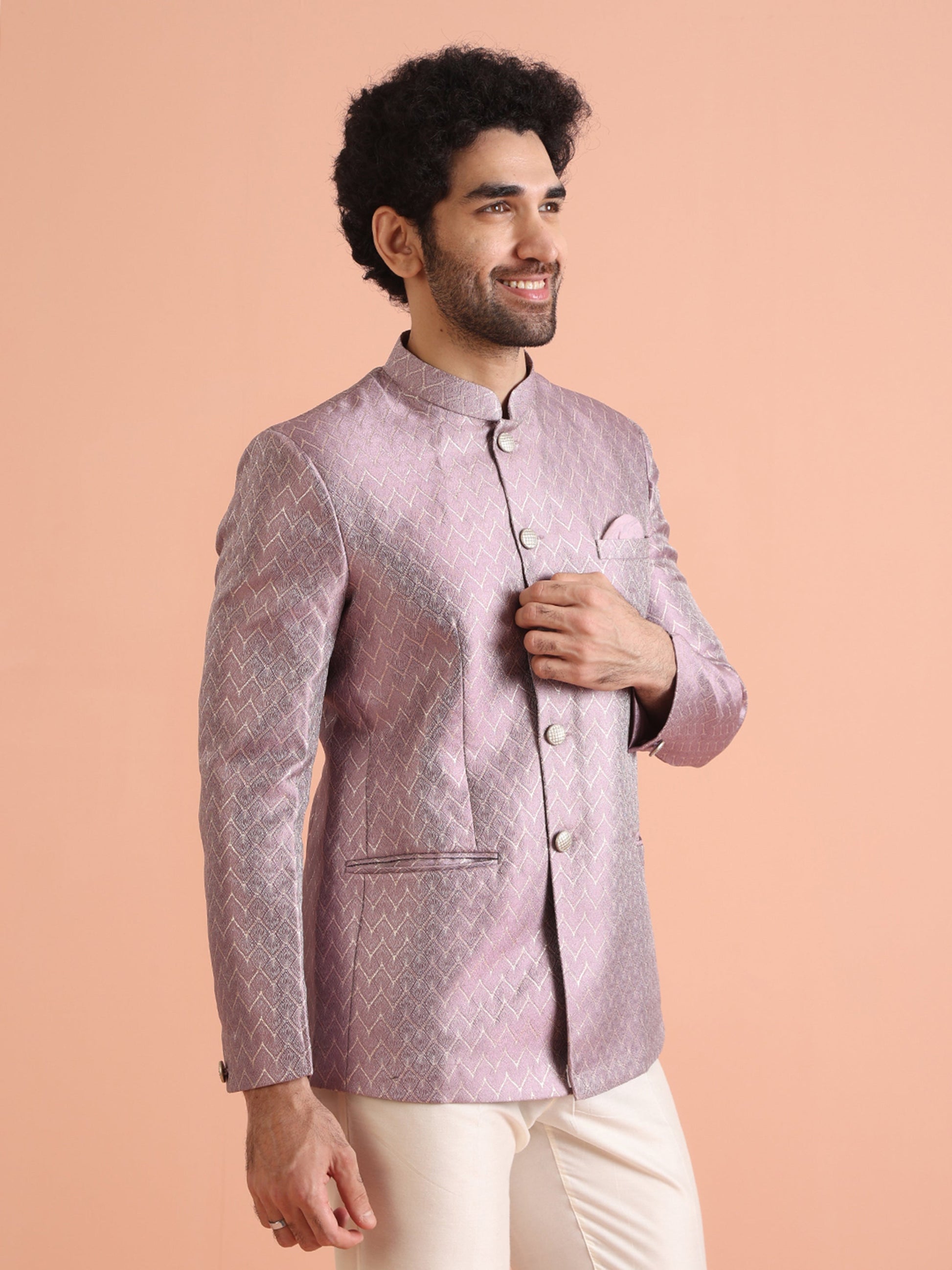 Kisah Men Lilac Woven Design Bandhgala 