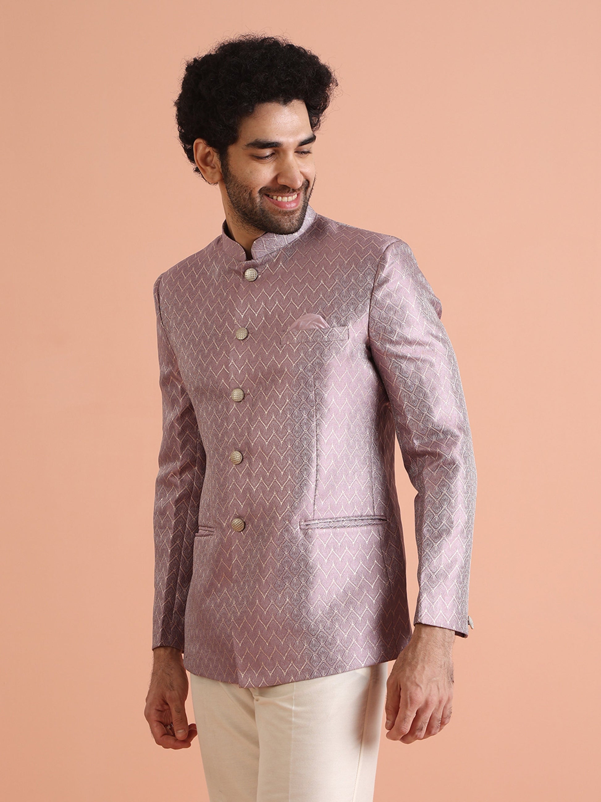 Kisah Men Lilac Woven Design Bandhgala 