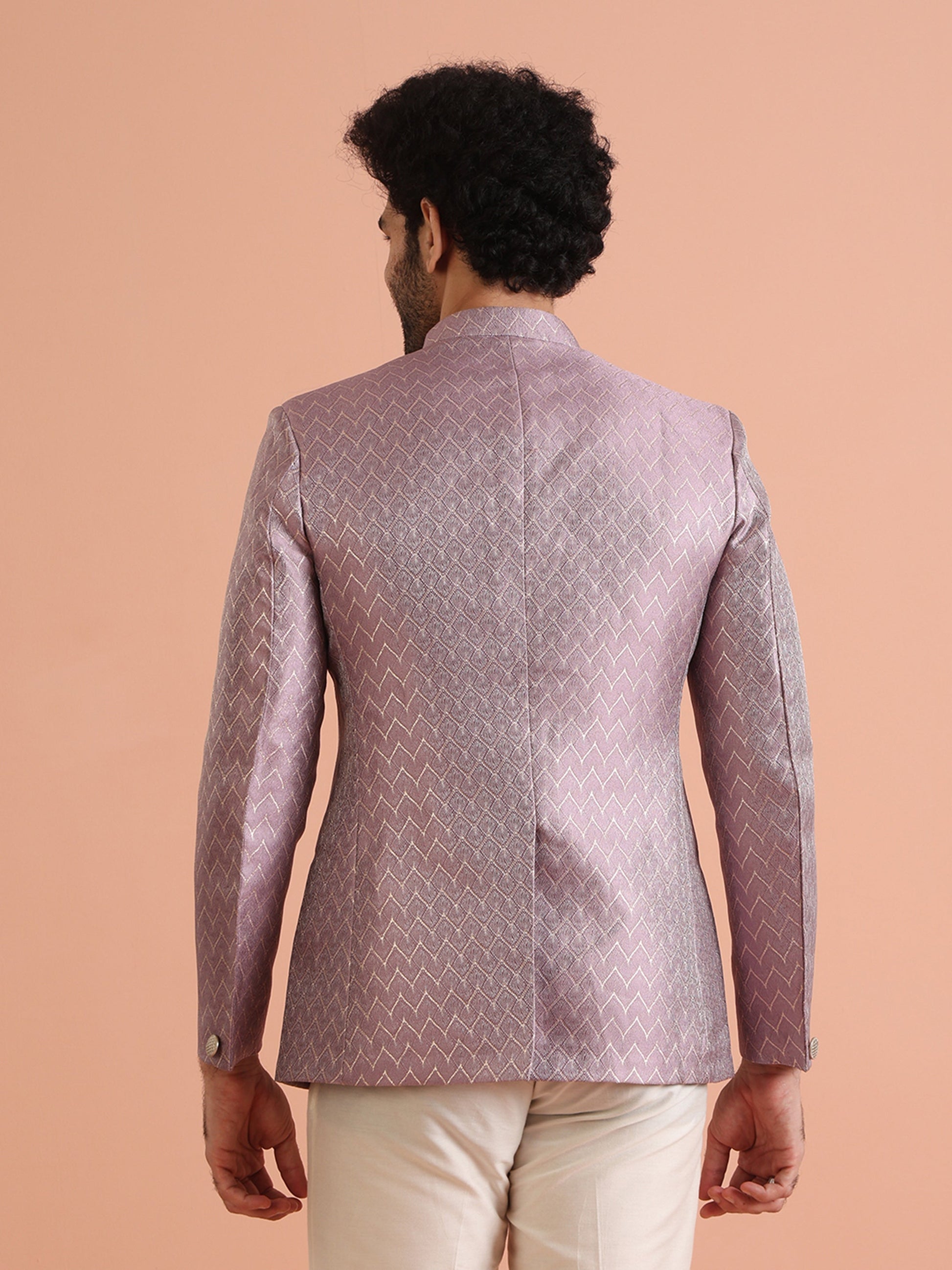 Kisah Men Lilac Woven Design Bandhgala 