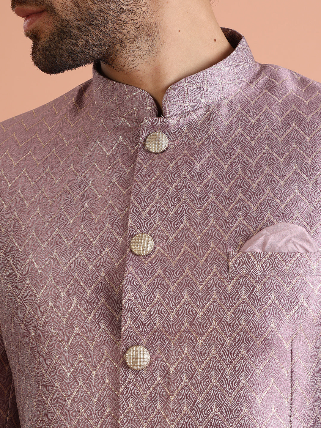 Kisah Men Lilac Woven Design Bandhgala 