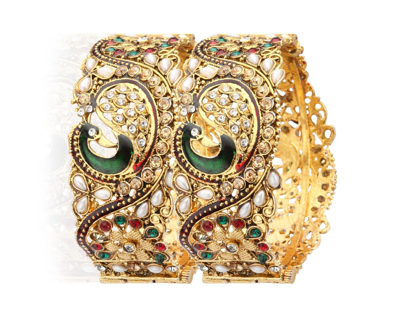Gold-Polished Alloy Claasic Rajasthani Style Peacock Bangle Set - The Pari | Grab2Buy