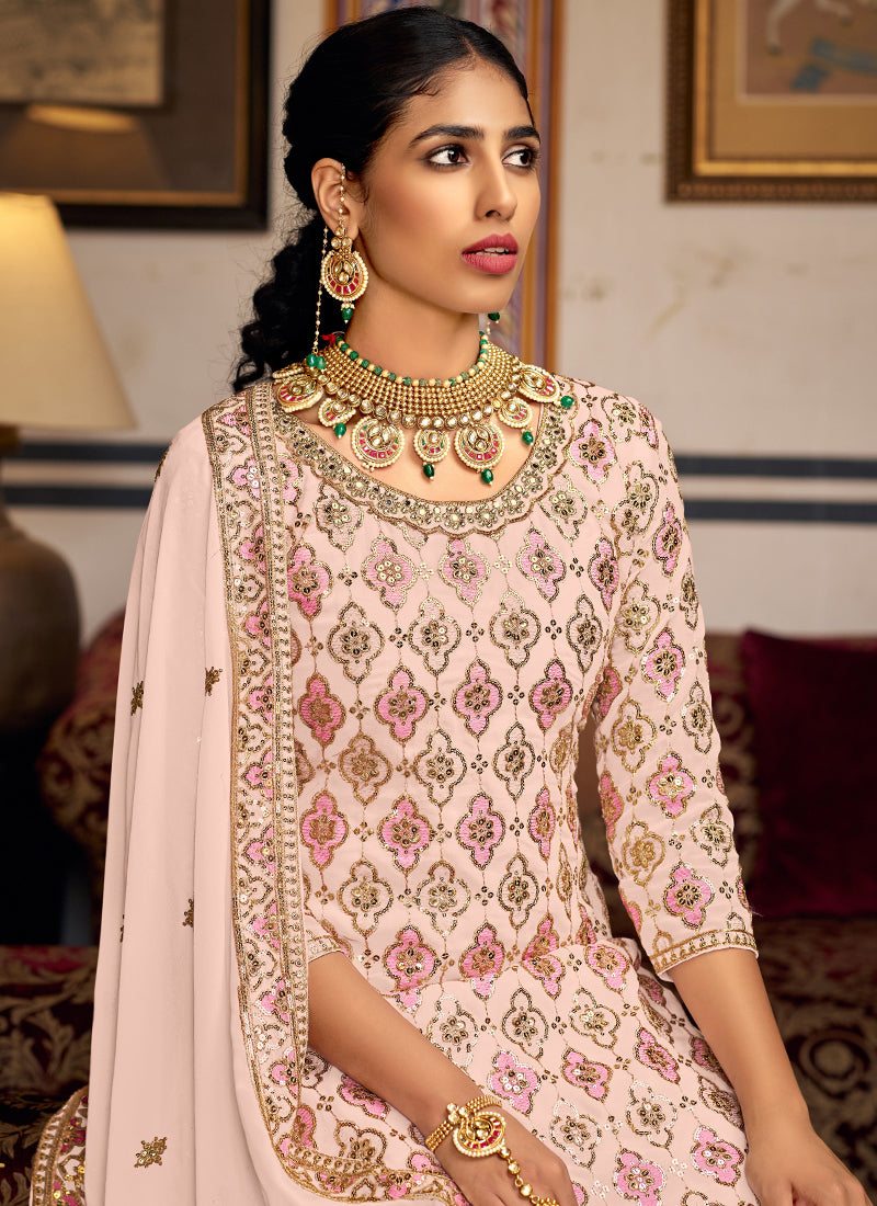 Vegaa Fashion Light Peach Georgette Ebroidered Designer Sharara Suit  Grab2Buy Vegaa Fashion Grab2Buy