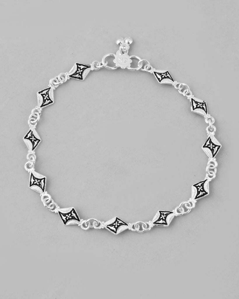 VOJ Set of 2 Silver Plated Designer Stainless Steel Anklet 