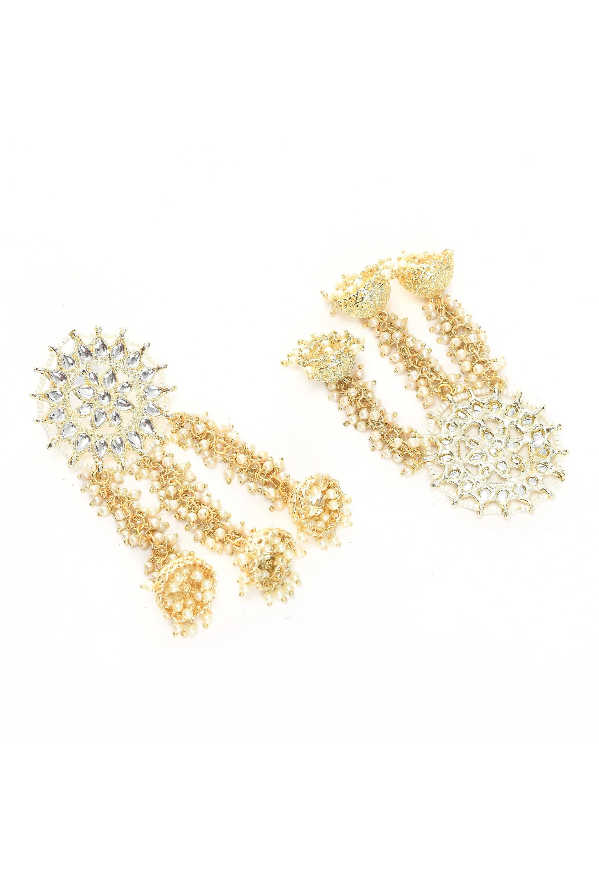 Mominos Fashion Johar Kamal Golden Plated Earrings With Kundan & Pearls - Grab2buy