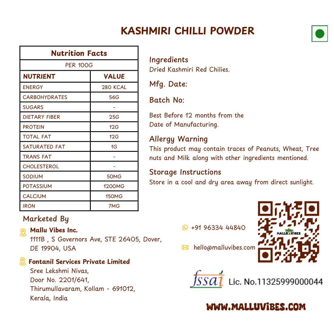 Mallu Vibes Kashmiri Chilli Powder 