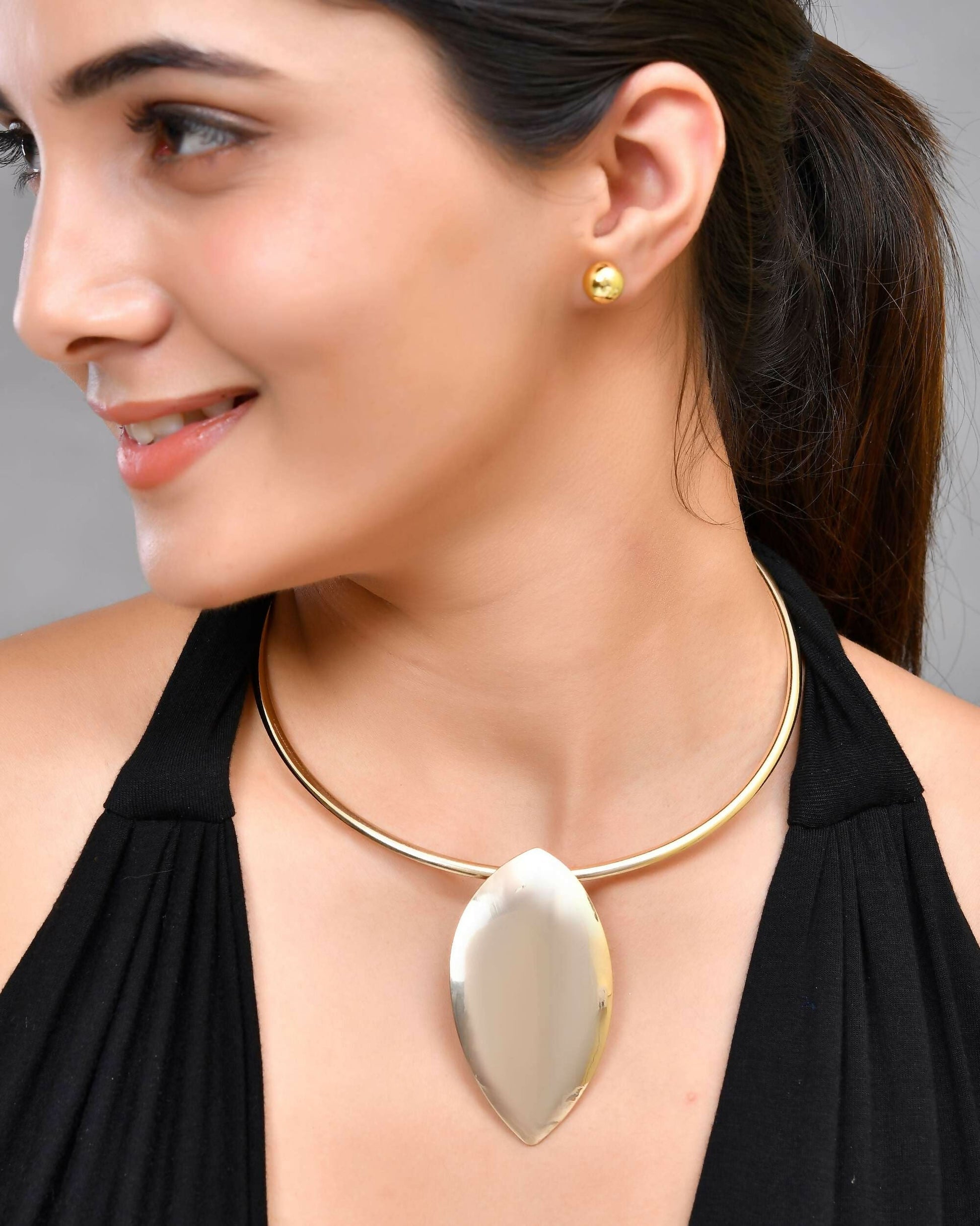 VOJ Gold-Polished Western Hasli with Studs Earrings Set  Grab2Buy VOJ Grab2Buy