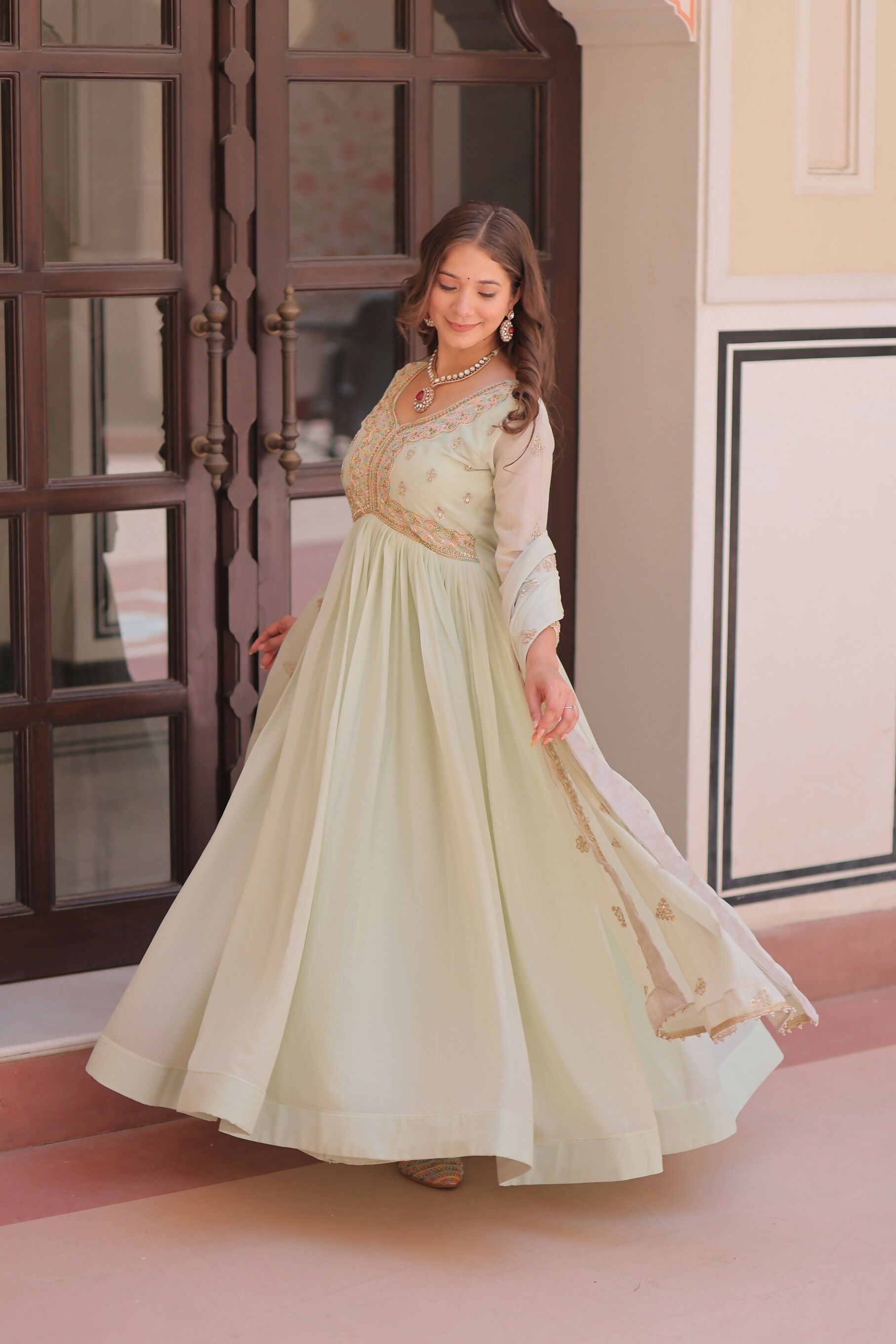 Joban Fashion Pista Georgette Sequence Embroidery Work Kurta Set