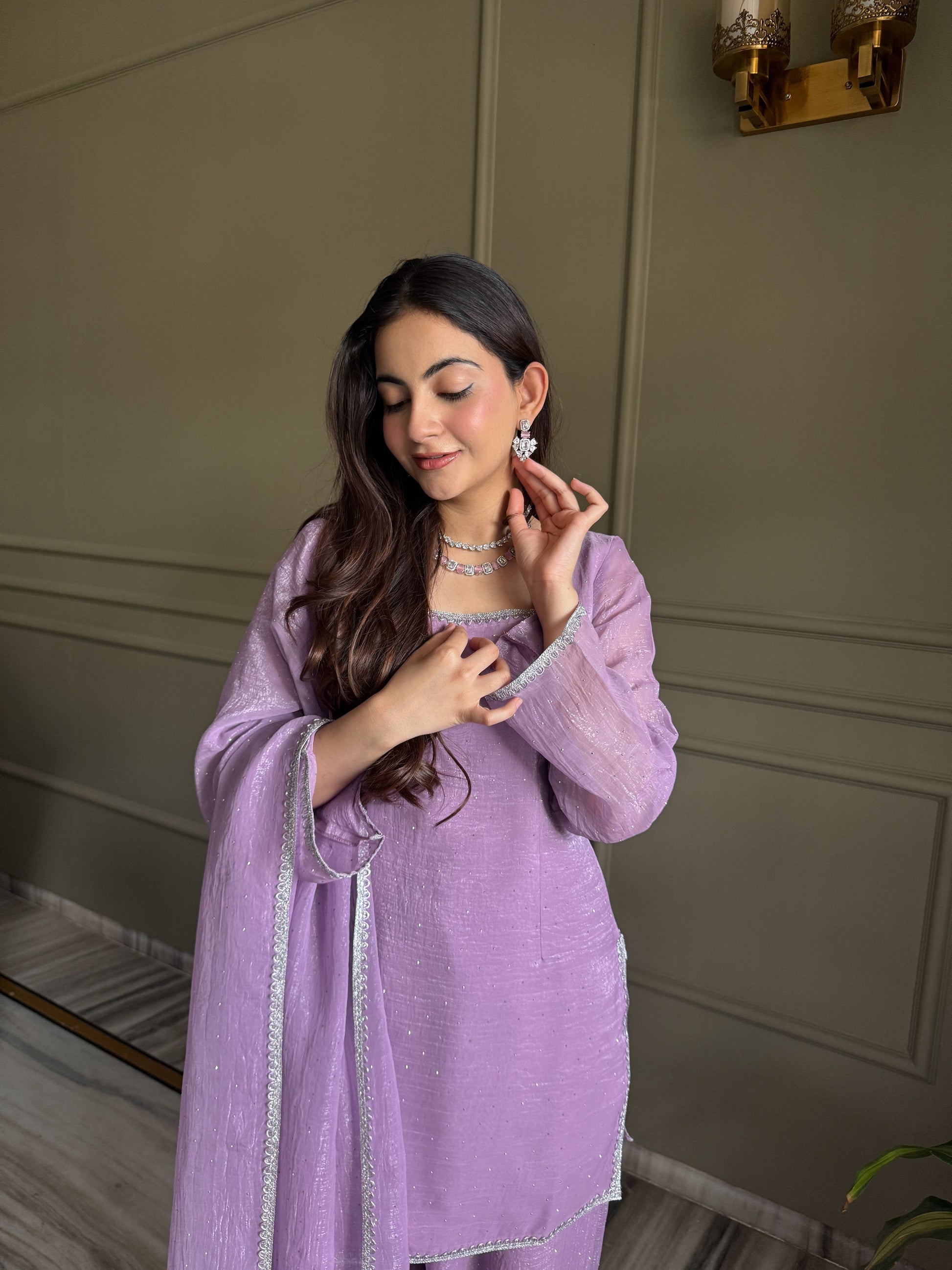 Lehenga Mart Designer Salwar Suit With Kurta Pant Dupatta For Women-Lavender