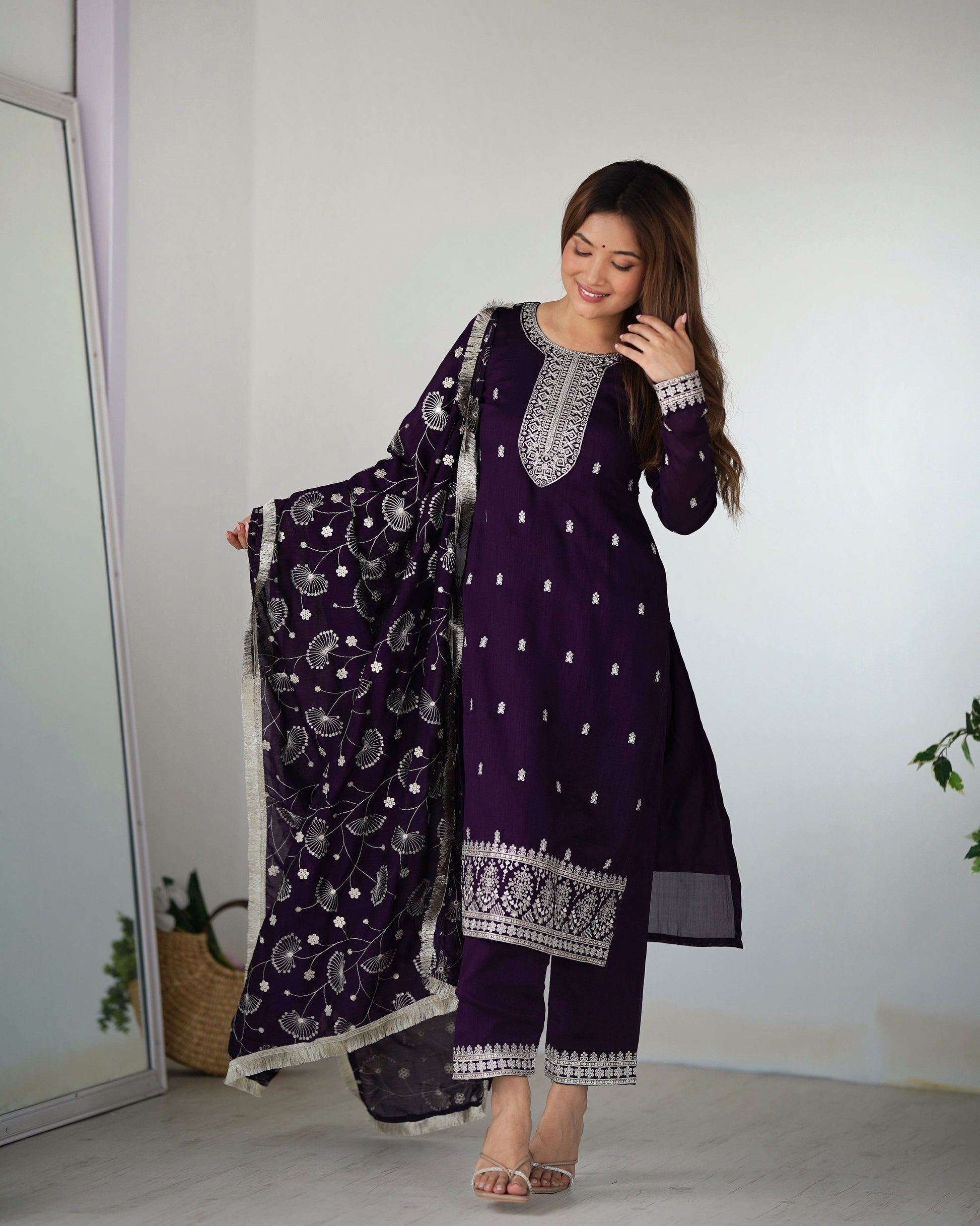 Lehenga Mart Designer Kurta Pant Dupatta - Purple