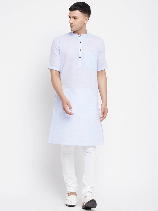 Even Apparels Blue Color Pure Cotton With Band Collar Men's H/S Kurta 