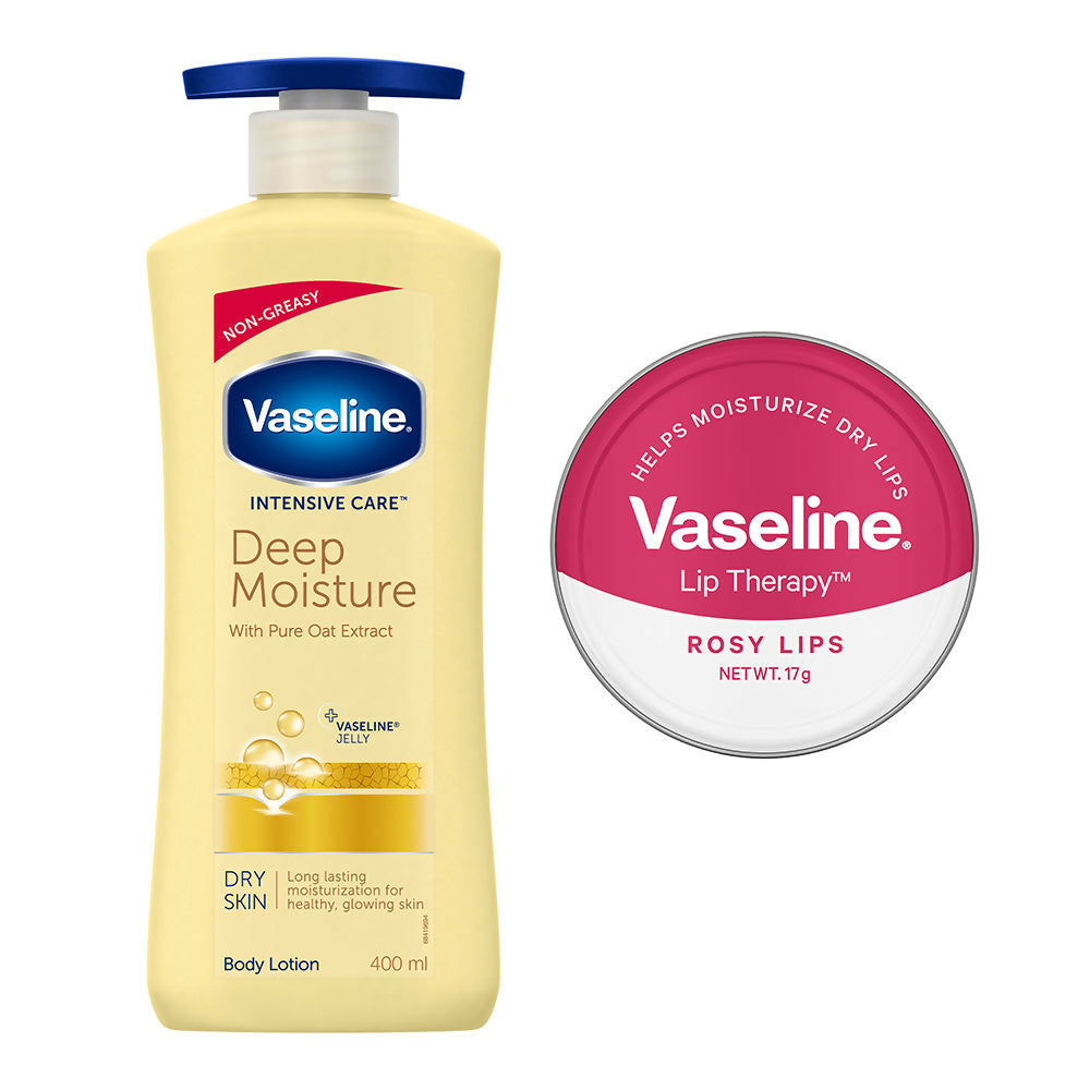 Vaseline Deep Moisture Lotion With Rosy Lip Tin For Moisturized Skin & Sheer Pink Tint  Grab2Buy Vaseline Grab2Buy