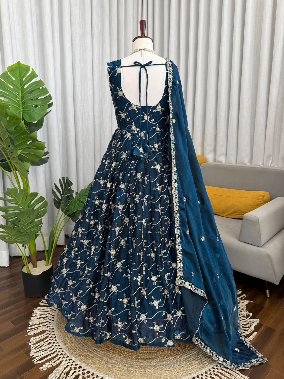 Prazu Fashion Blue Fendy Silk Thread With Sequence Anarkali Suit