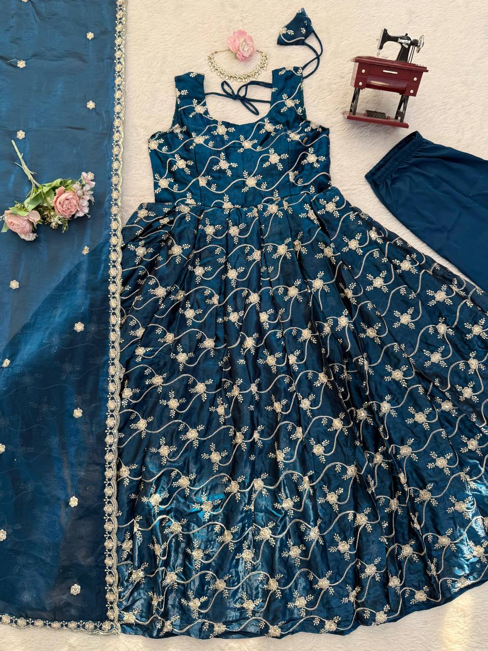 Prazu Fashion Blue Fendy Silk Thread With Sequence Anarkali Suit