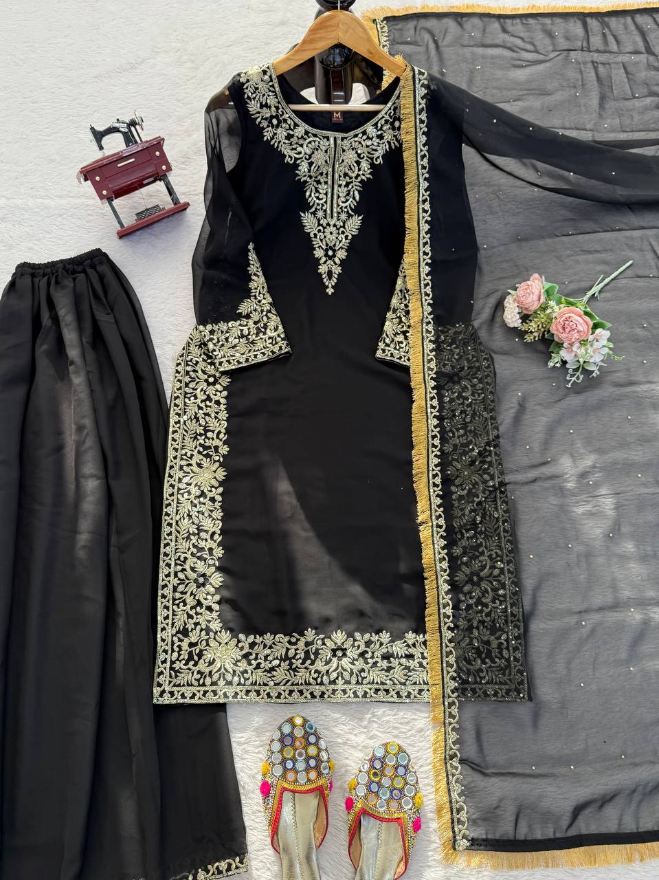Prazu Fashion Black Georgette Thread With Sequence Designer Palazzo Suit