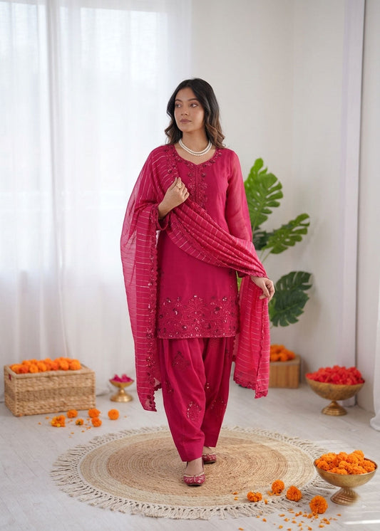 Prazu Fashion Pink Mull Chanderi Thread With Sequence Farshi Palazzo Suit