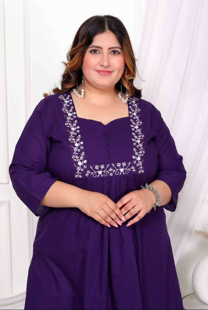 Miravan Women'S Plus Size Purple Floral Kurta With Palazzo