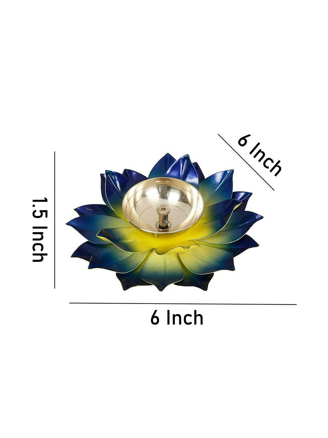 CraftVatika Blue Lotus Hand Painted Diya Metal 