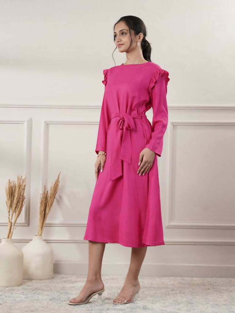 Joban Fashion Women's Rayon Pink Midi Dress