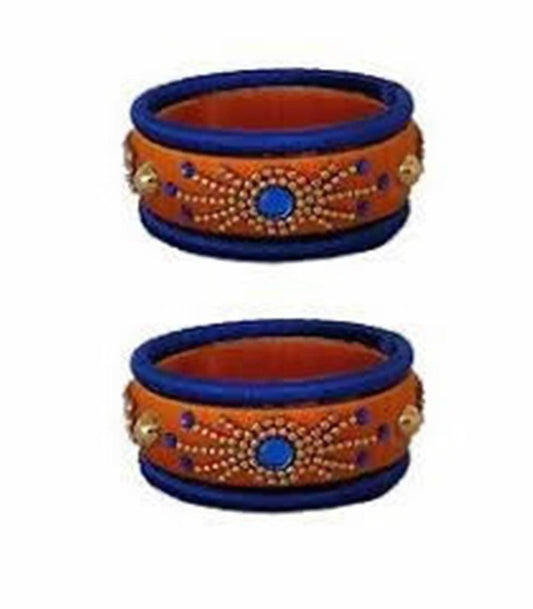 Orange and Navy Blue Silk Threaded Bangles Set of 2 