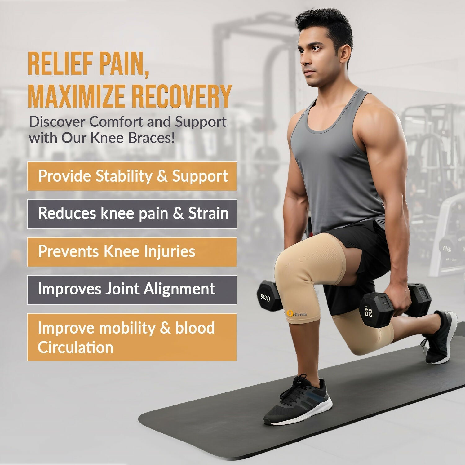 Orth-Rem Knee Cap Support For Men & Women (Pair) Knee Brace Pain Relief 