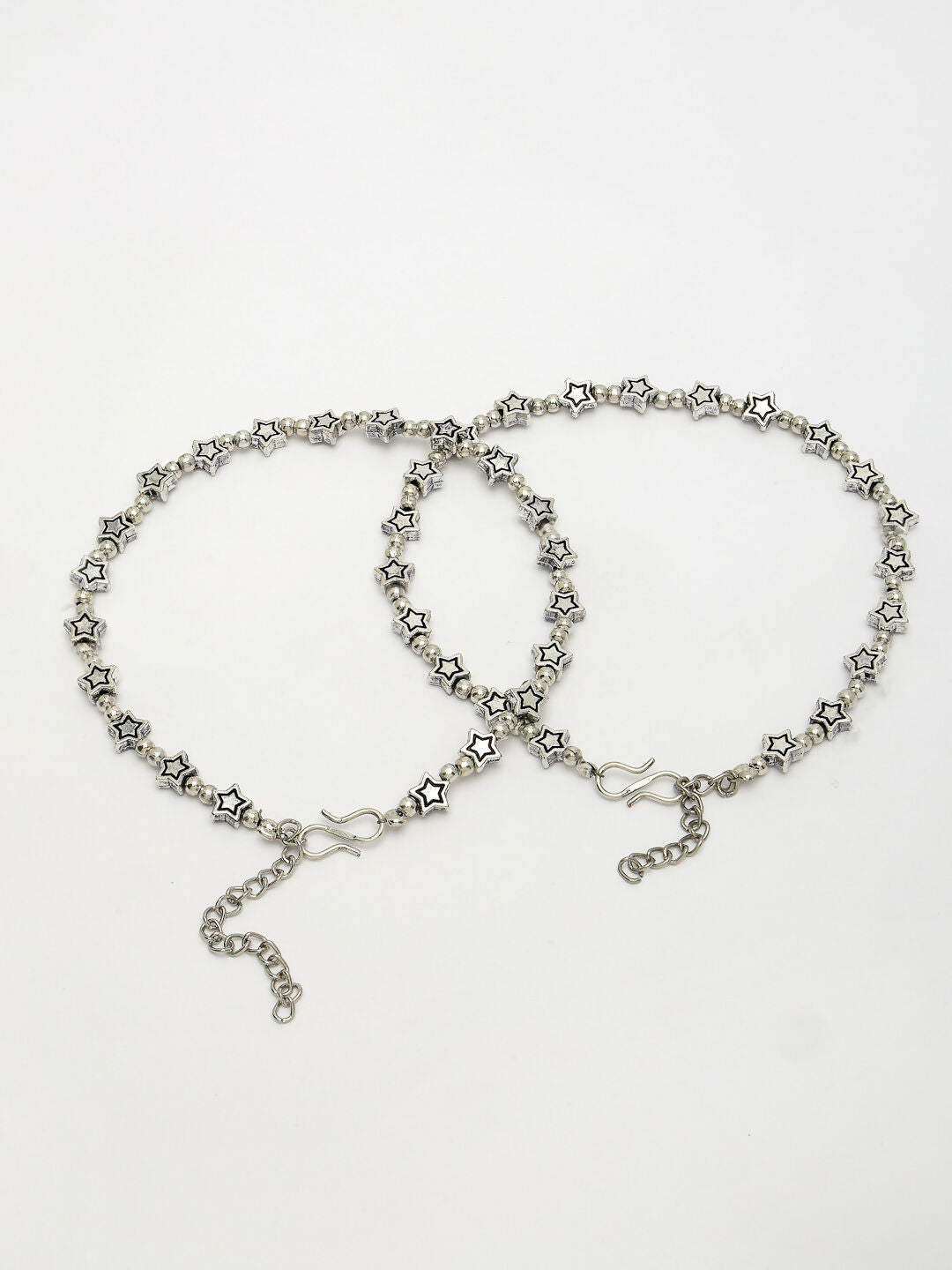 NVR Women's Set of 2 Silver-Plated Star Design Anklets 