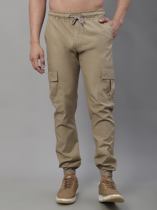 Jainish Men's Casual Cotton Solid Cargo Pants - Beige 