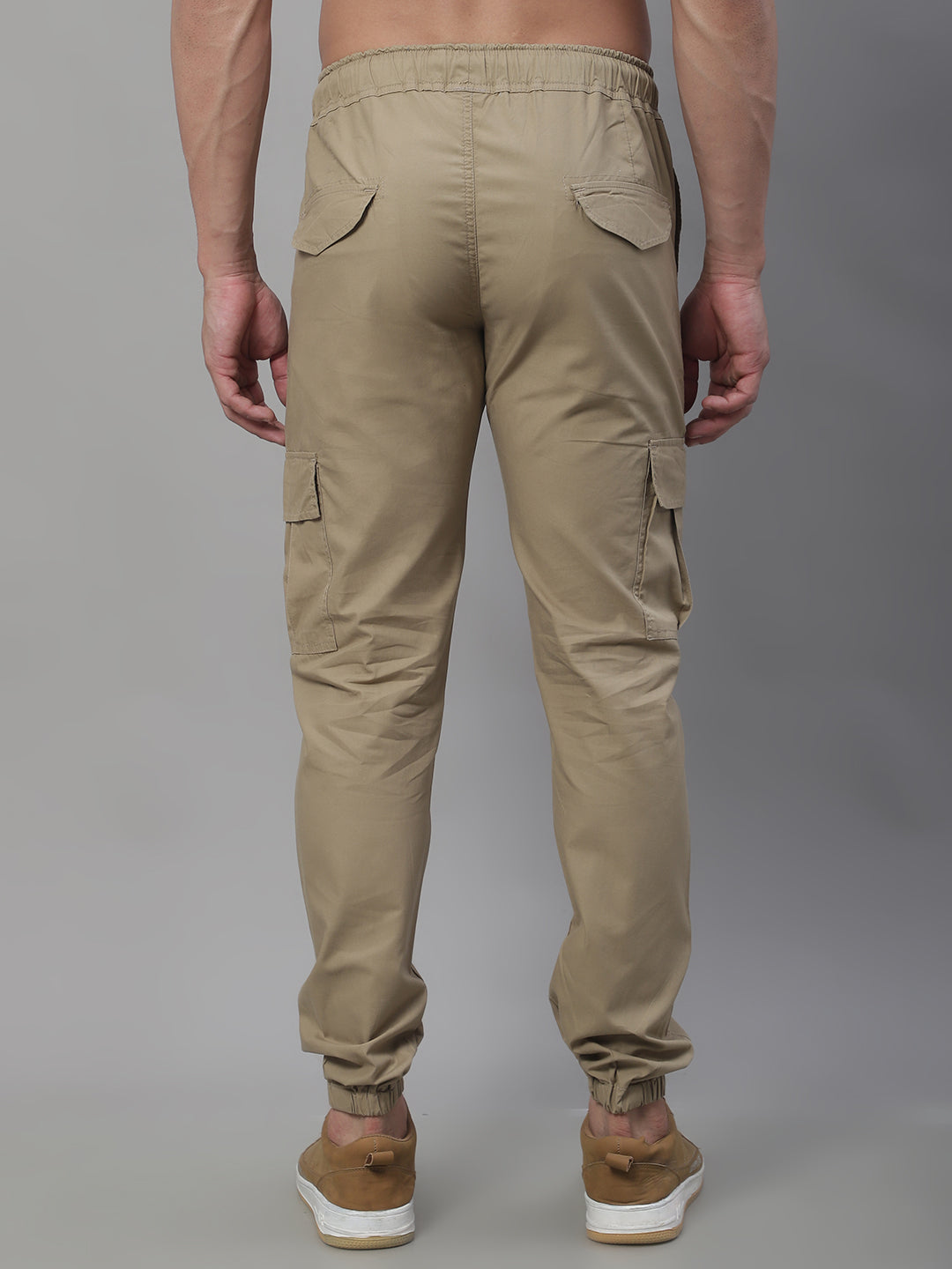 Jainish Men's Casual Cotton Solid Cargo Pants - Beige 