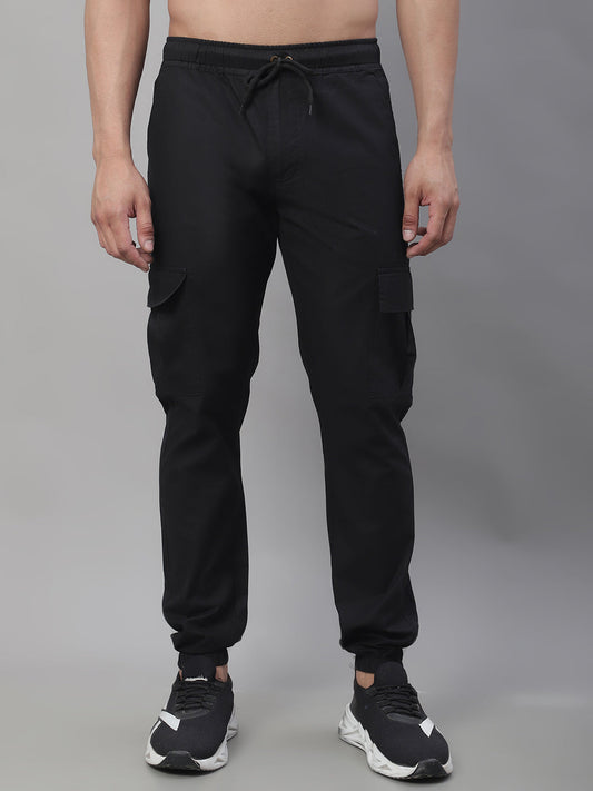 Jainish Men's Casual Cotton Solid Cargo Pants - Black 